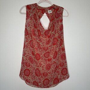 Cabi Vita Blouse Draped Keyhole Pink Floral Small Lightweight